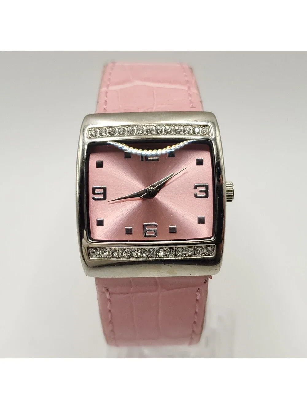 Mary Kay Quartz Rhinestone Bezel Pink Square 28mm Womens Watch New Battery